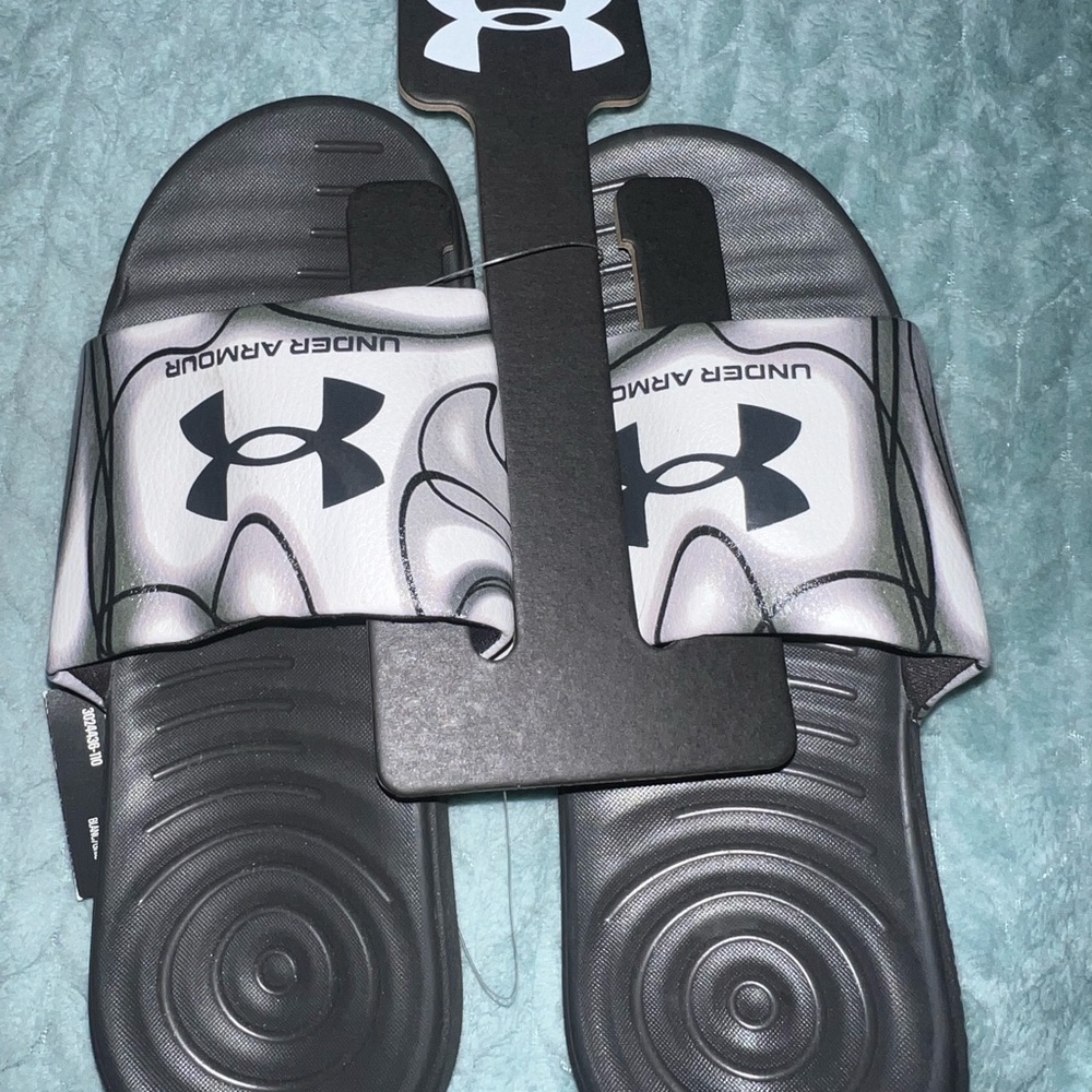 Under Armour Black and White Slide Sandals